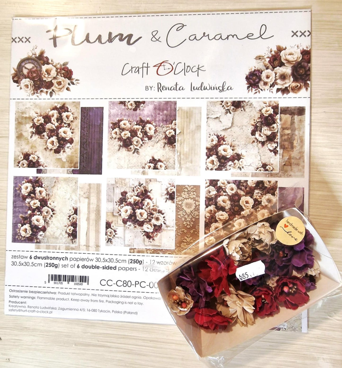 Bomullstoff blomster - Plum & caramel