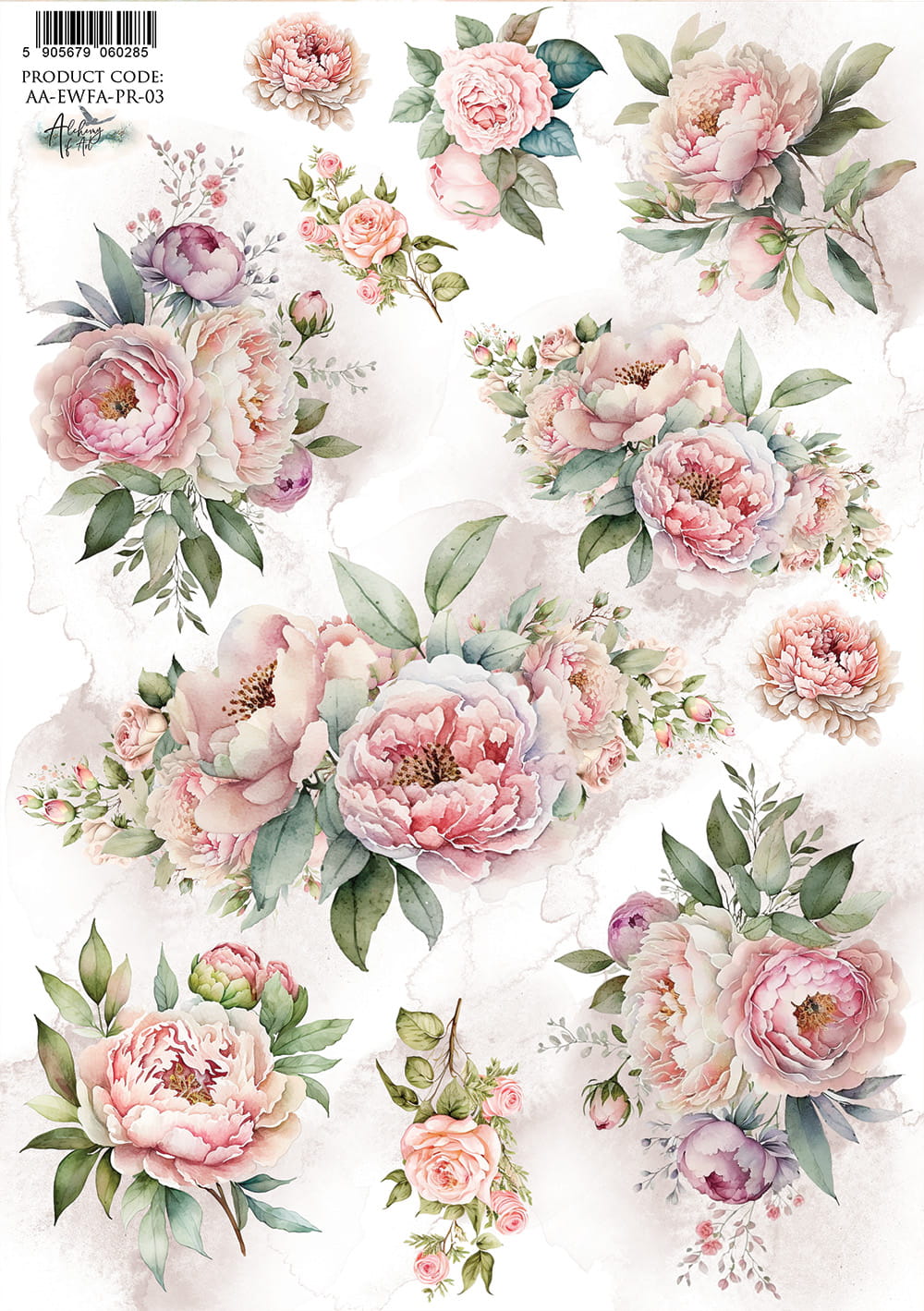 AlchemyOfArt - Rispapir A4 -Alice blomster