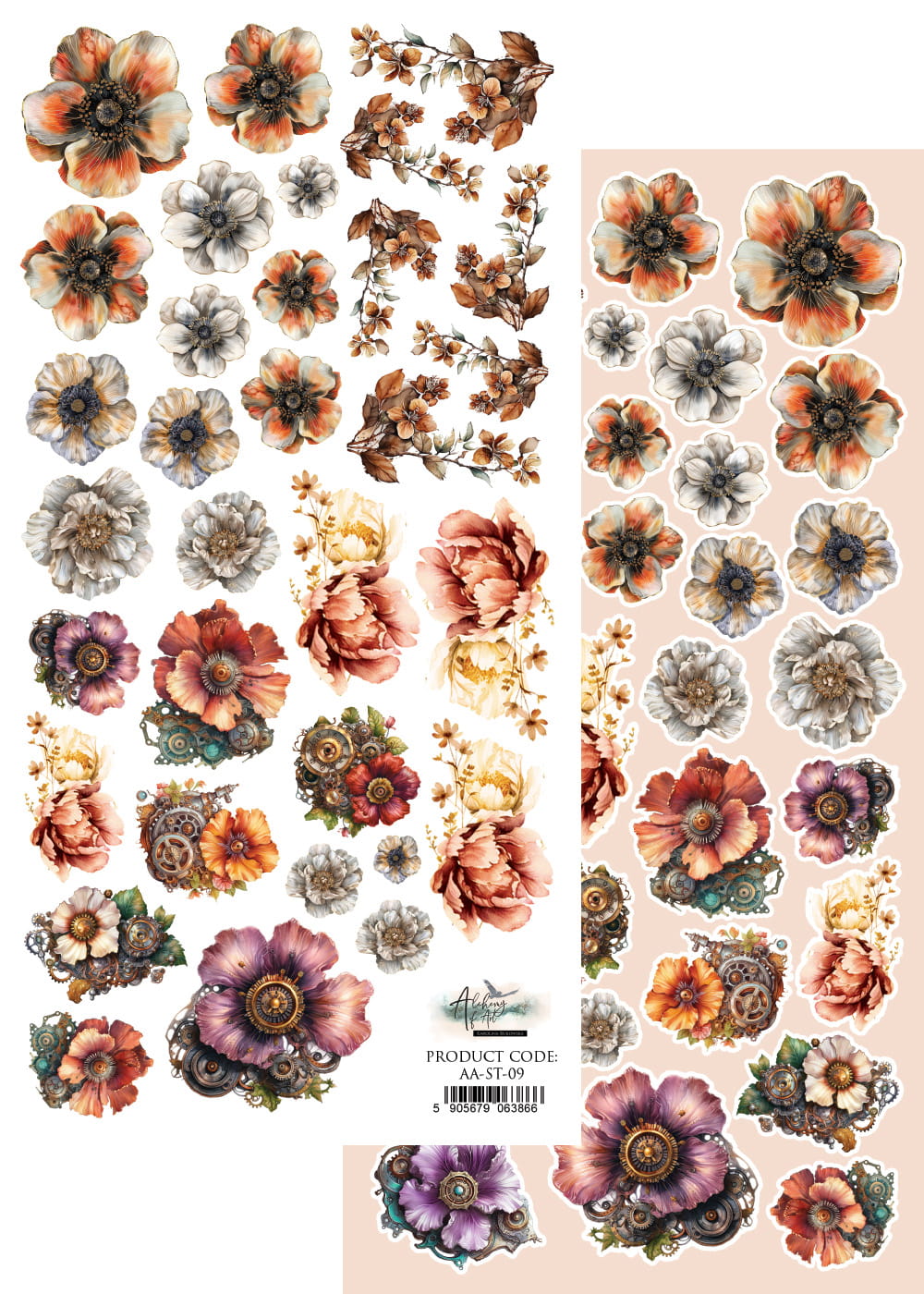 AlchemyOfArt - Steampunk Time - klippeark 6x12" blomster