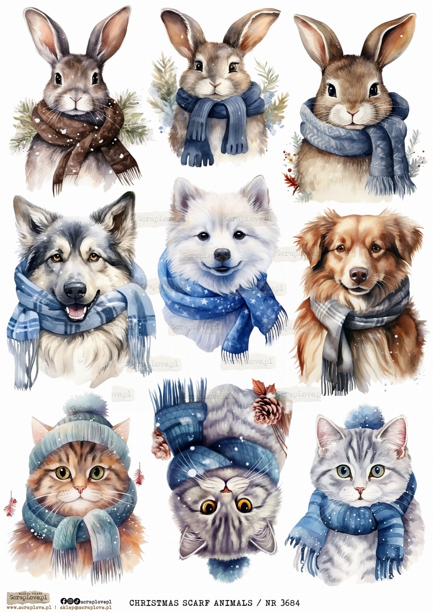 Utklippsark A4 - Christmas Scarf Animals
