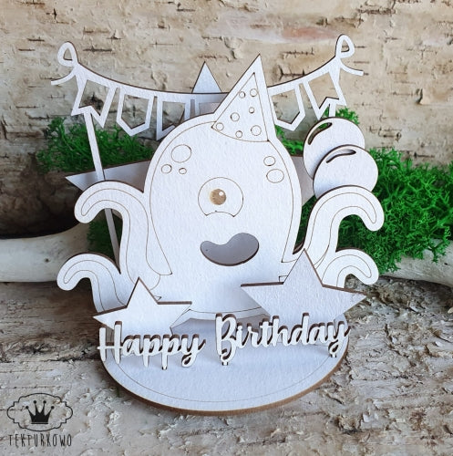 Chipboard -Stanboks - Happy Birthday - Blekksprut