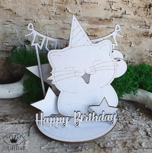 Chipboard Stanboks - Happy Birthday - Kattepus