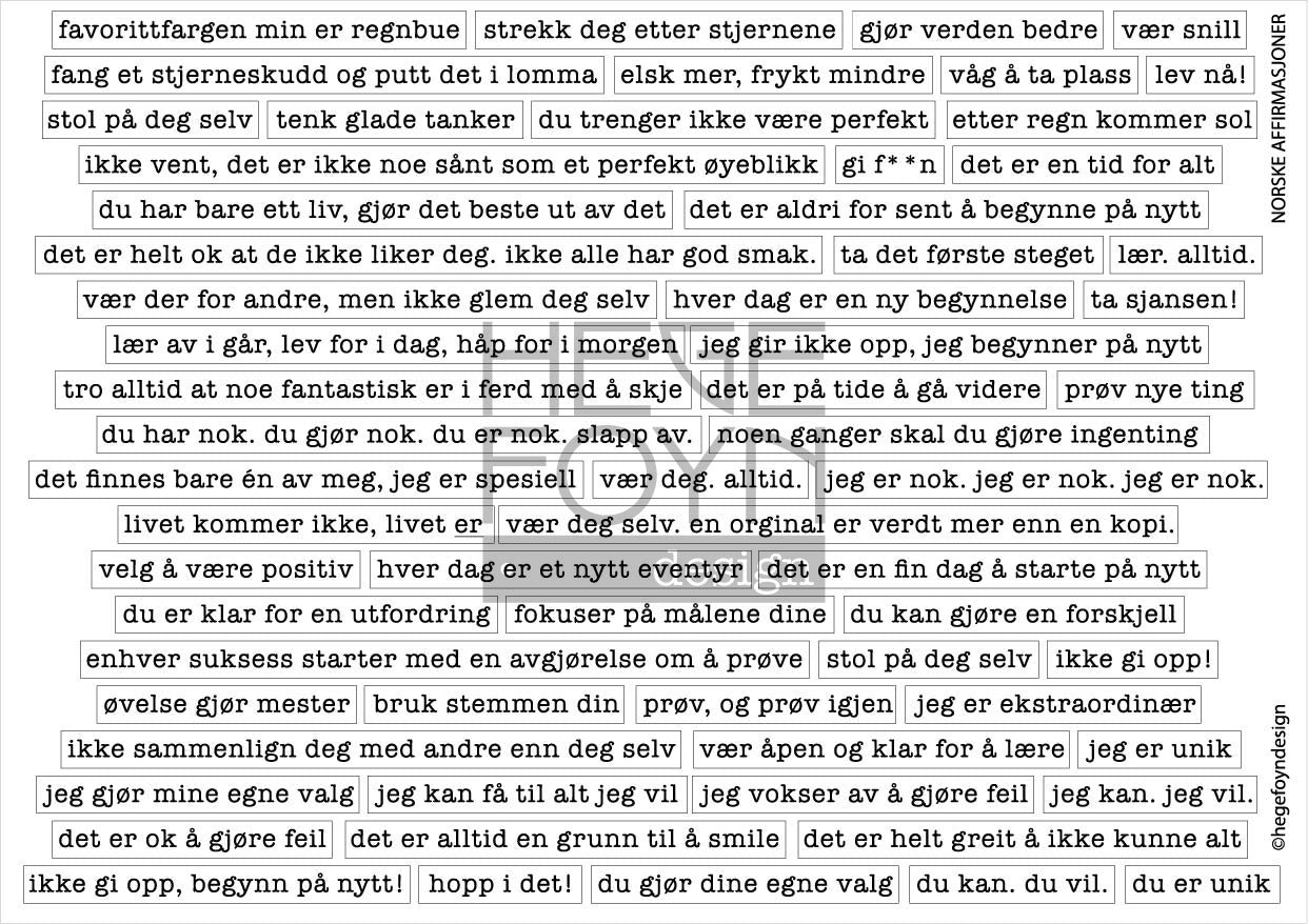 Hege Foyn - Norske afirmasjoner - klistermerke hvitt