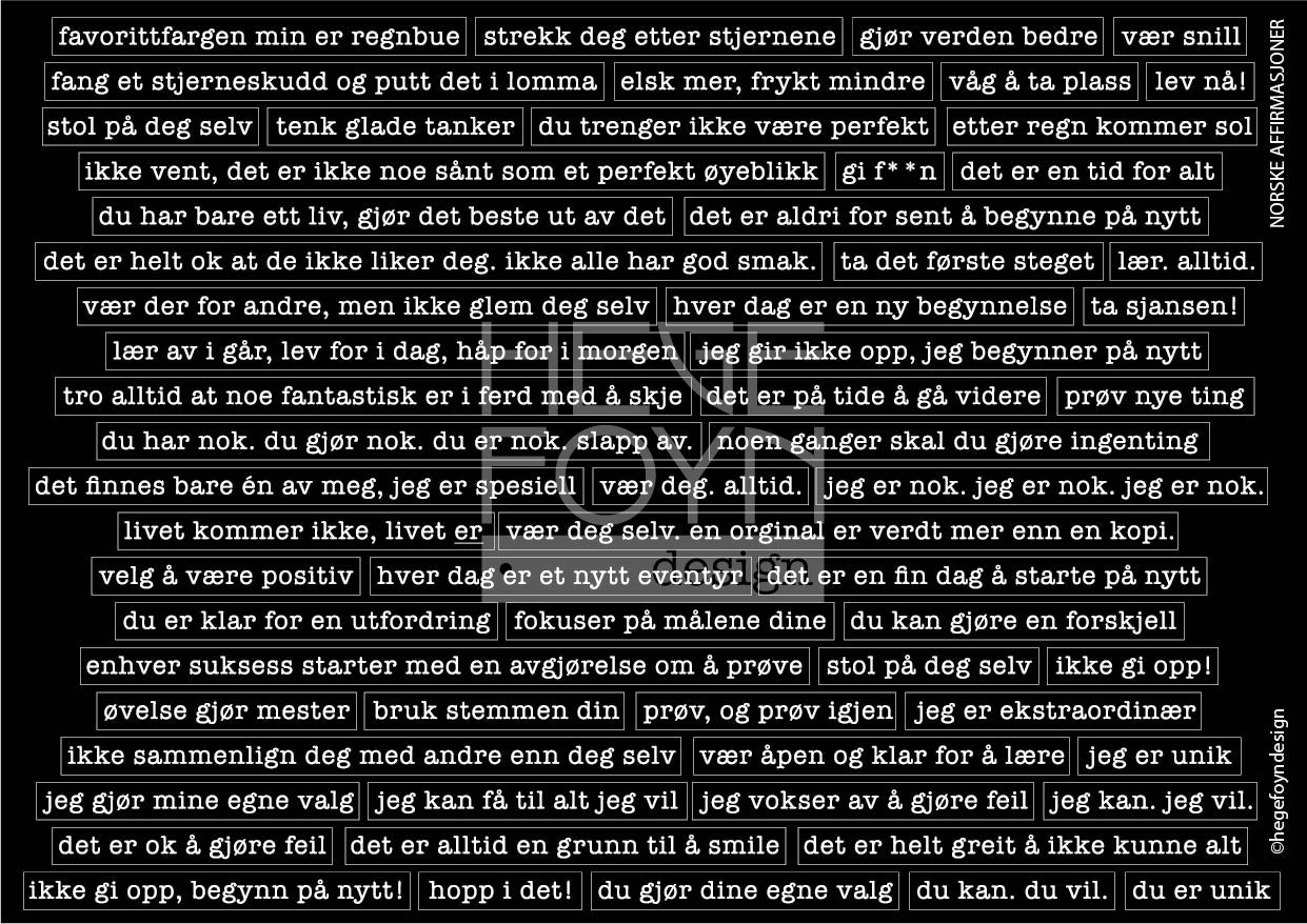 Hege Foyn - Norske afirmasjoner - klistermerke svart