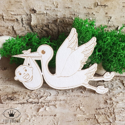 Chipboard - Stork med baby