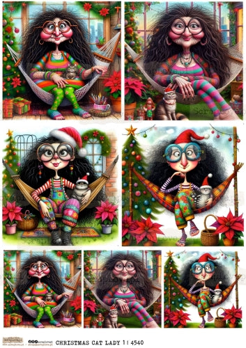 Utklippsark A4 - Christmas Cat Lady 1