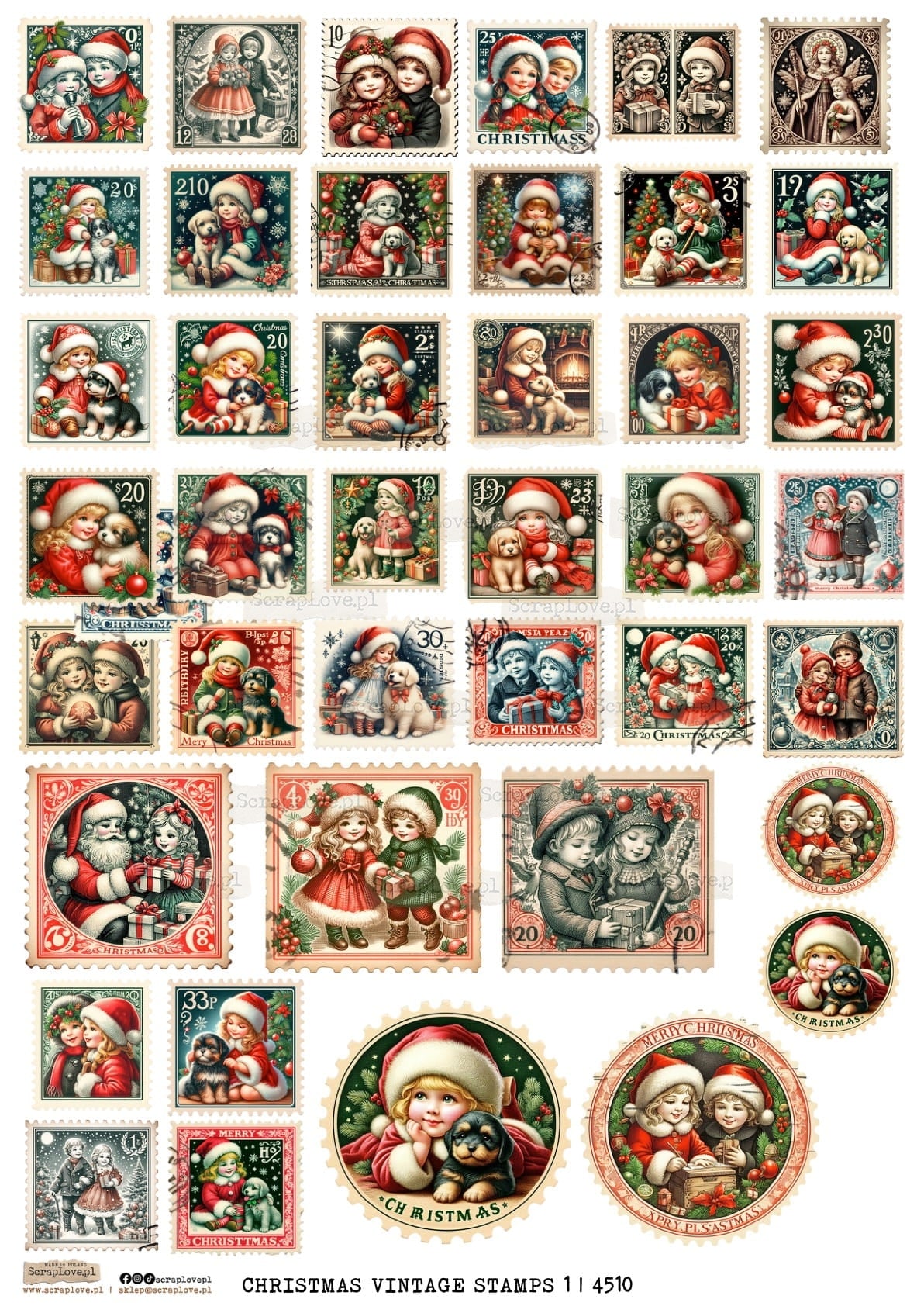 Utklippsark A4 - Christmas Vintage Stamps 1