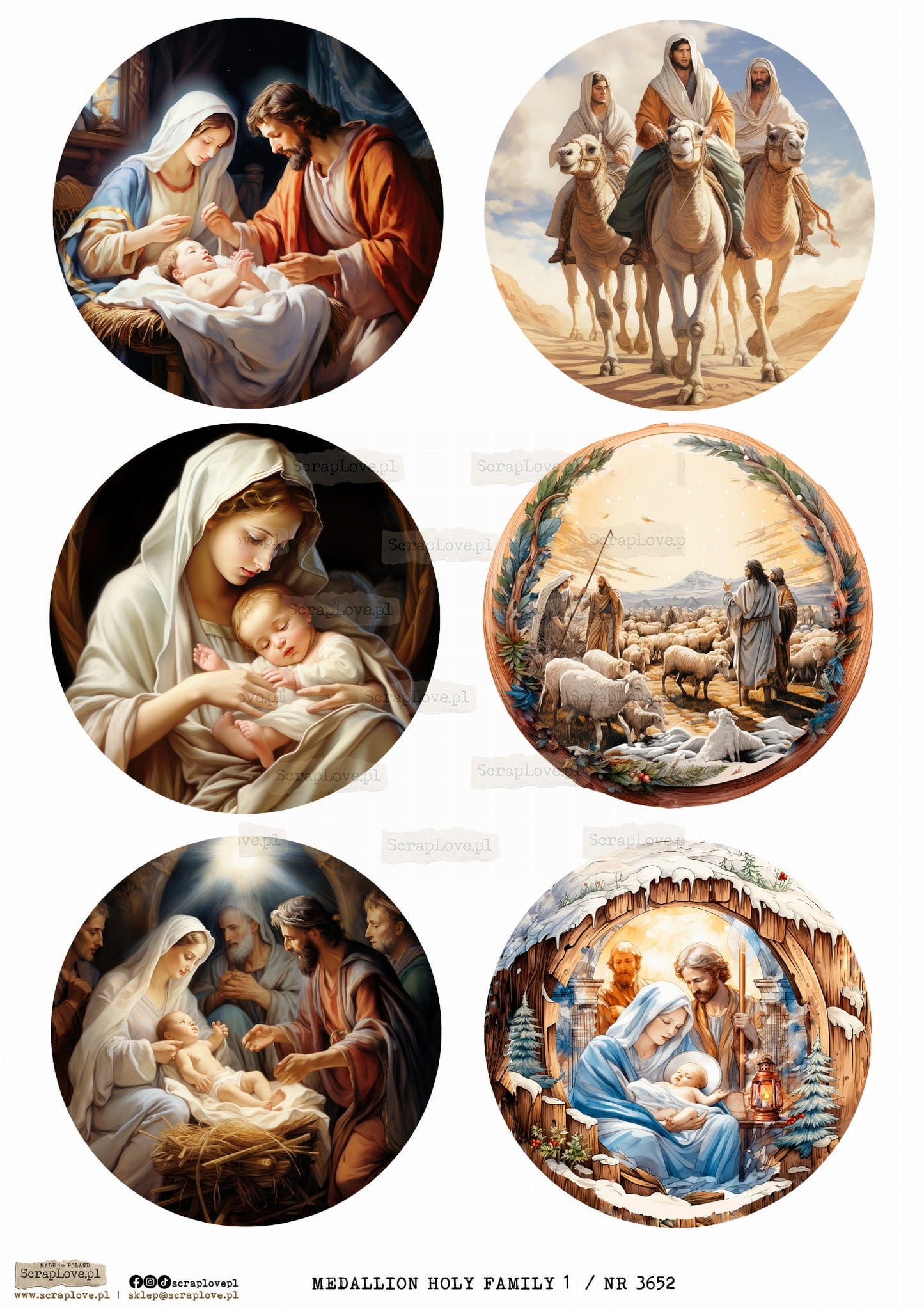 Utklippsark A4 - Medallion Holly Family 1