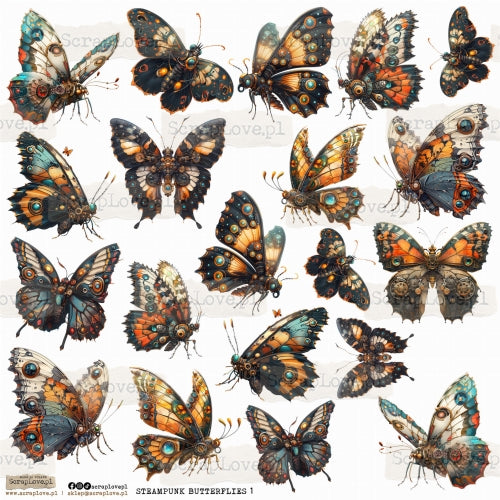 Scraplove - Steampunk Butterflies - klistermerker