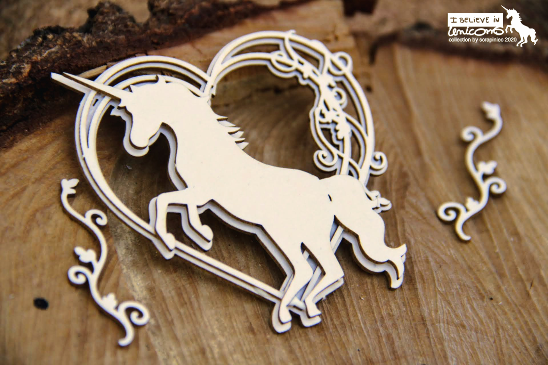 Chipboard - Believe in unicorn - Unicorn med 3d heart