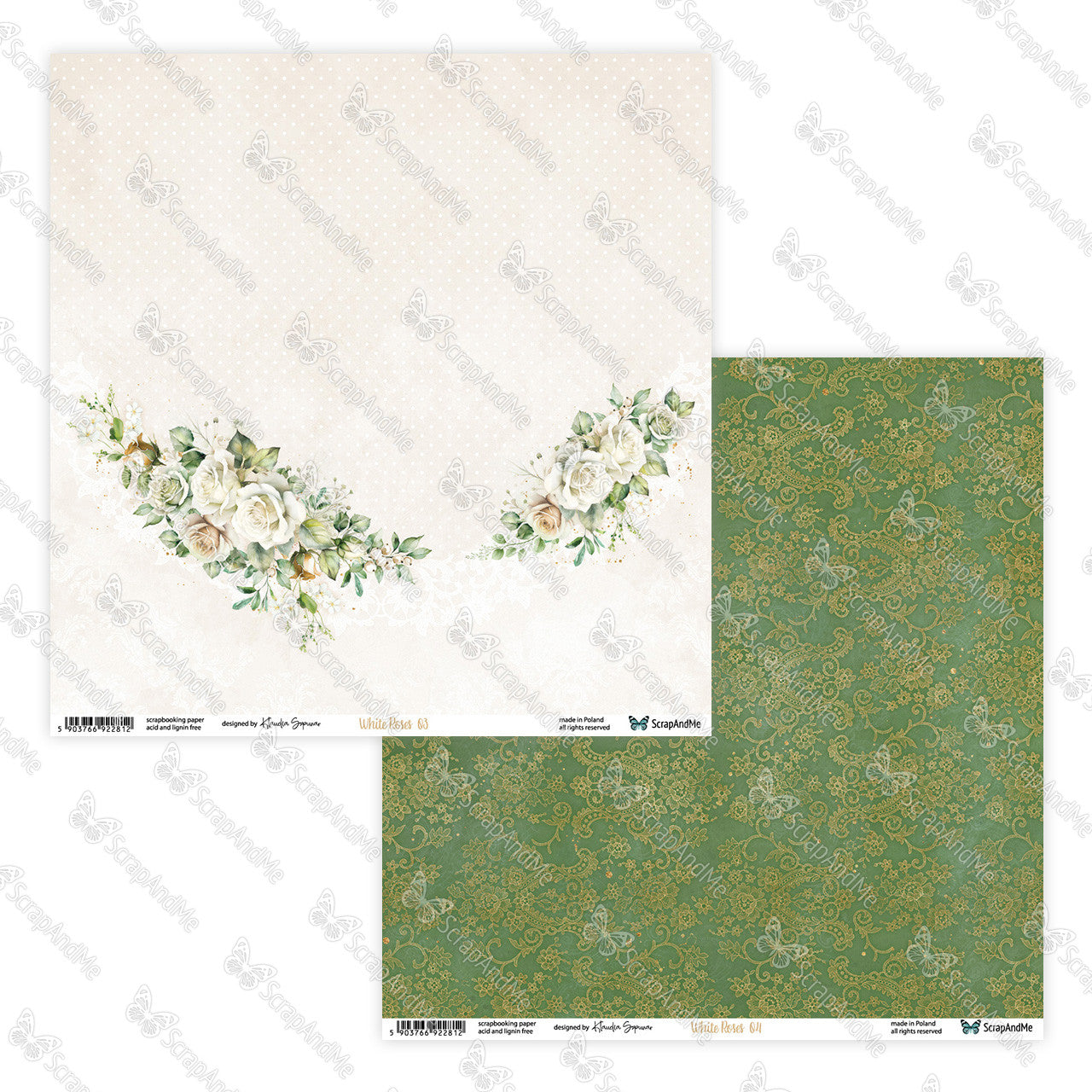 Scrapandme - White roses 8x8"