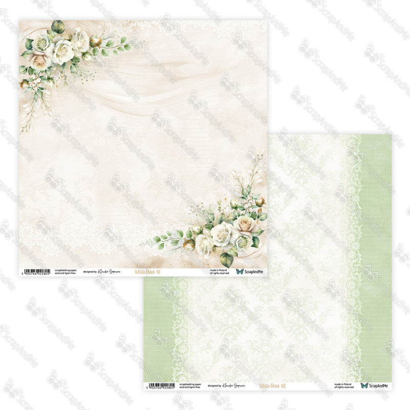 Scrapandme - White roses 8x8"