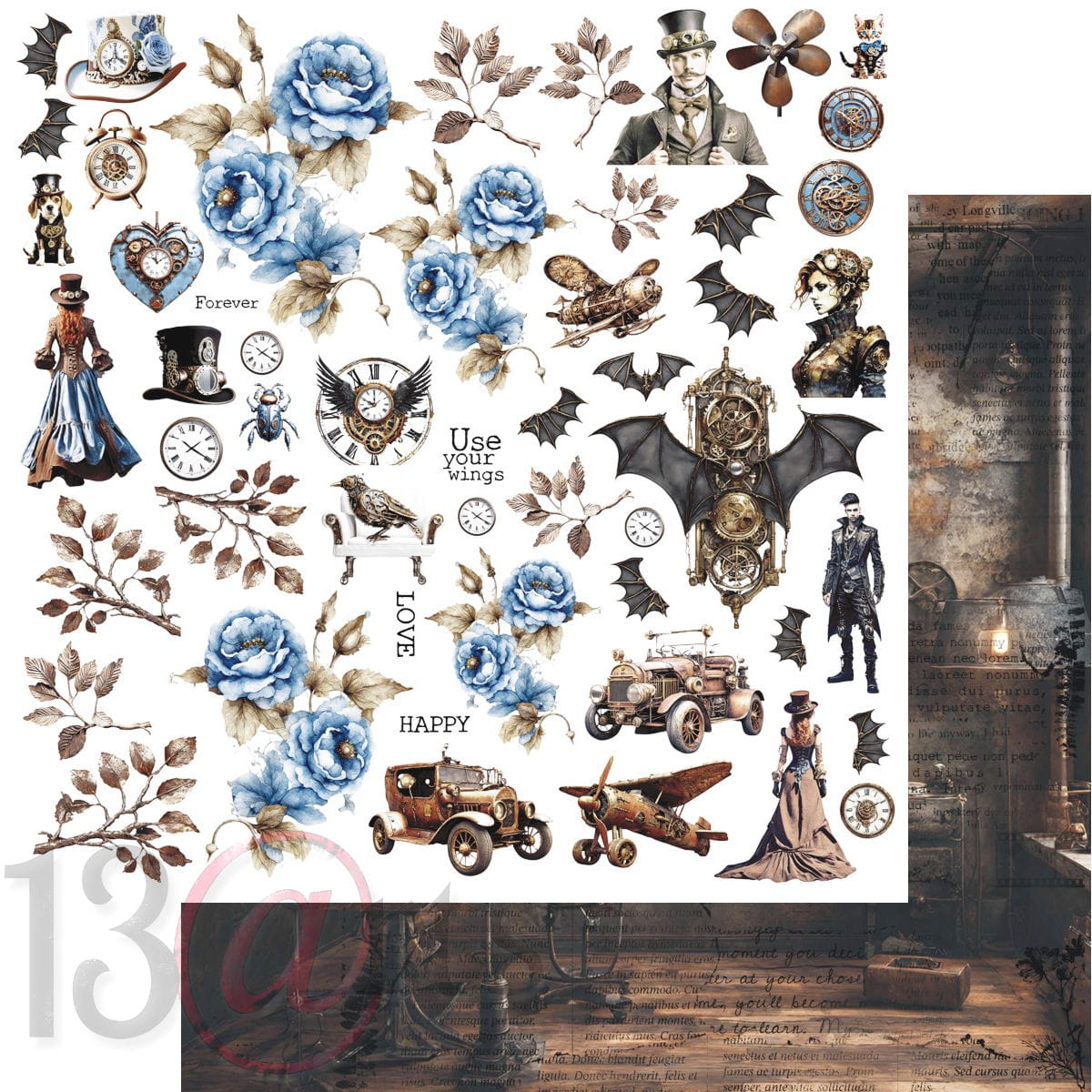 13arts - Vintage in blue 12x12"