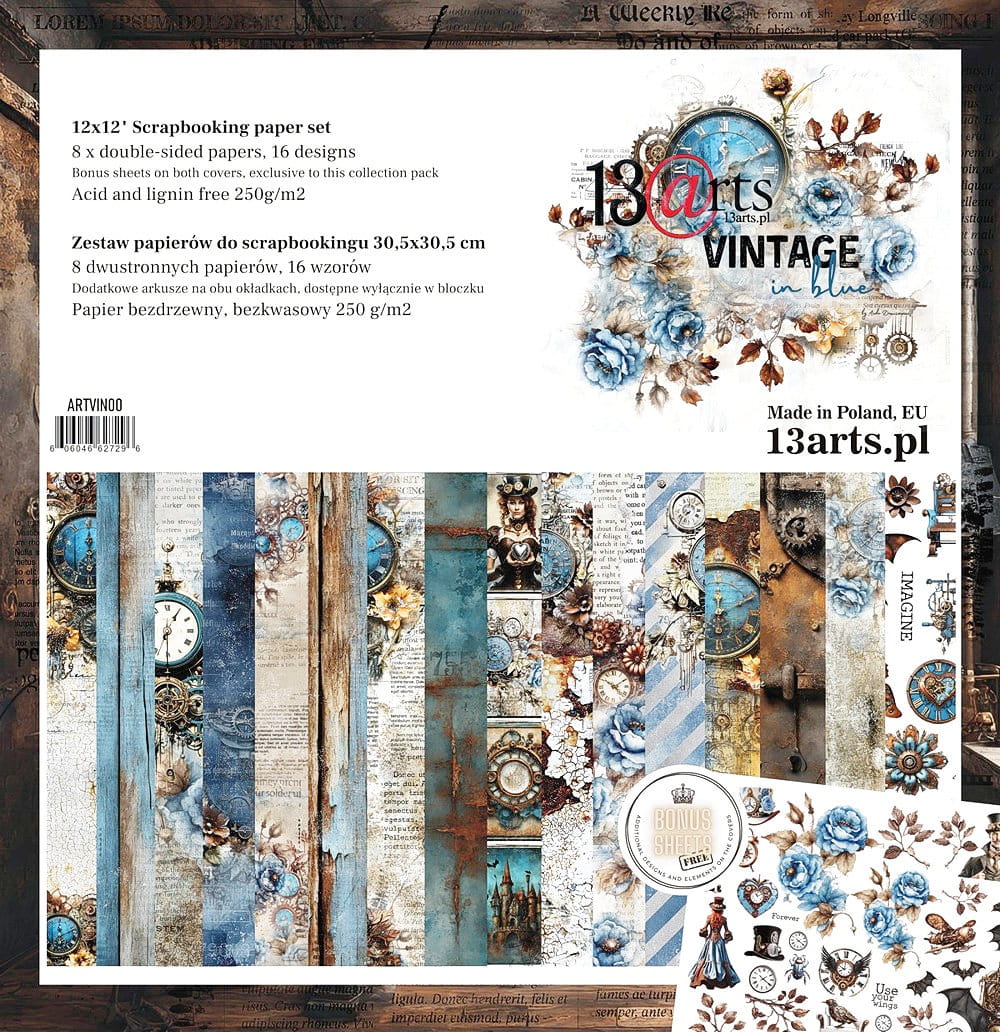 13arts - Vintage in blue 12x12"