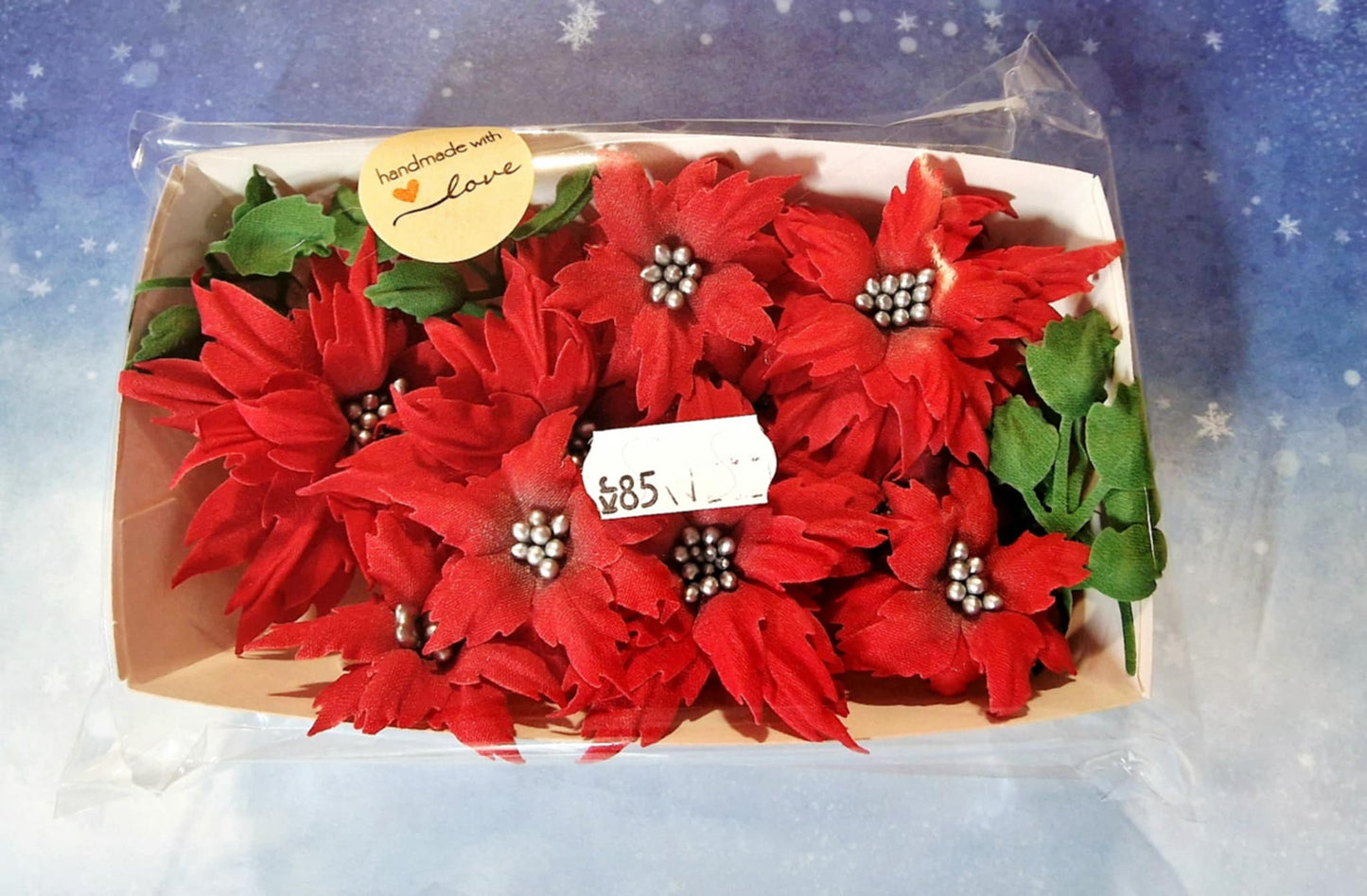 Bomullstoff blomster  - Poisentia rød