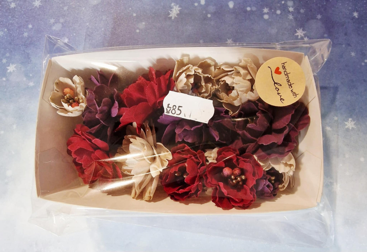 Bomullstoff blomster  - Plum & caramel