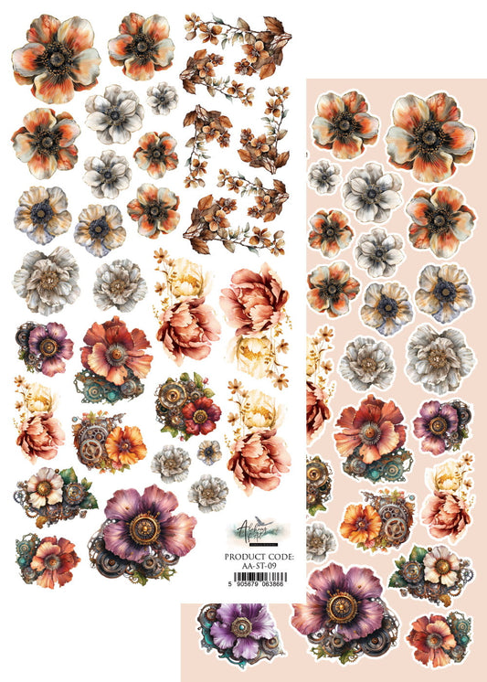 AlchemyOfArt - Steampunk Time - klippeark 6x12" blomster