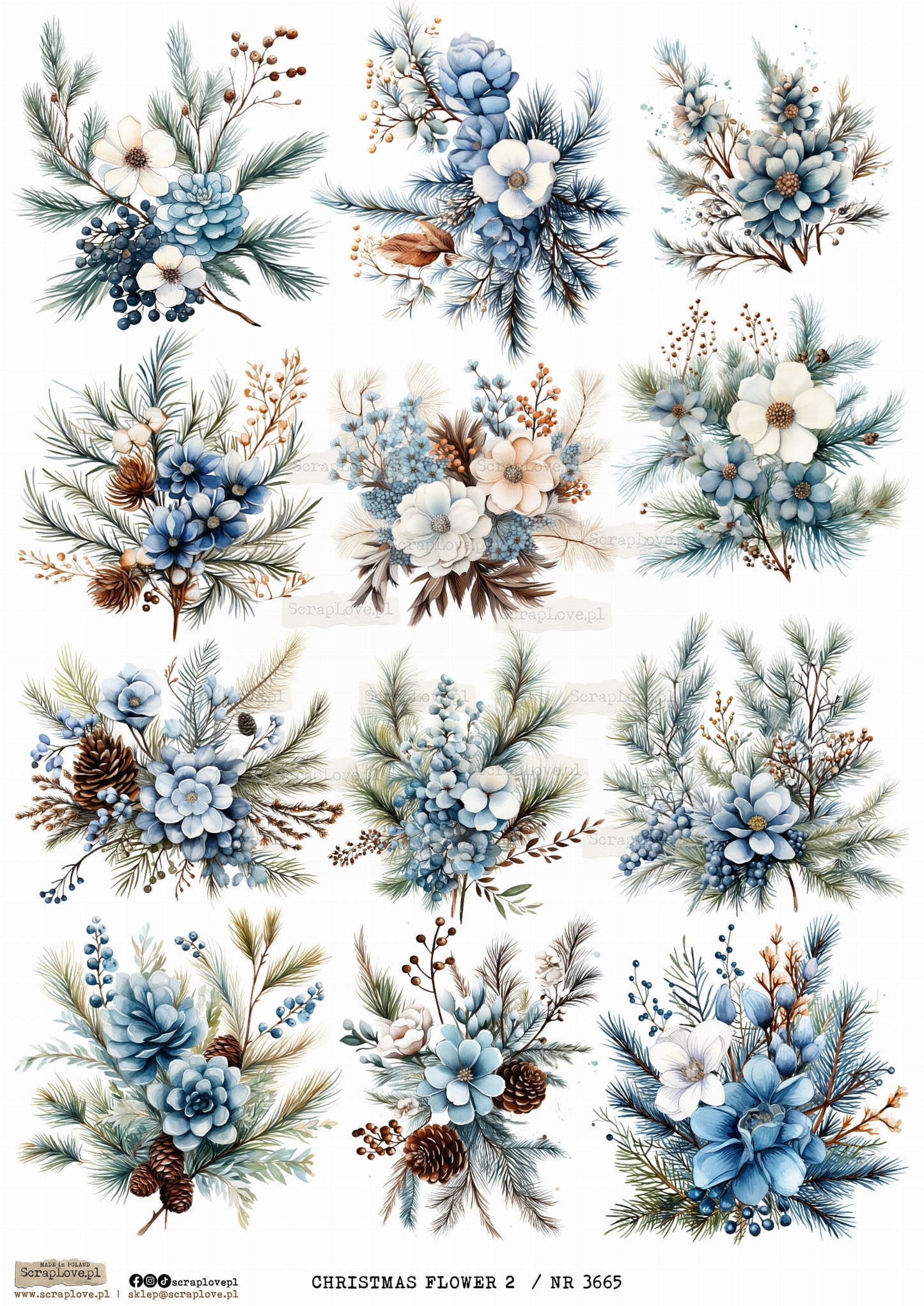 Utklippsark A4 - Christmas Flowers 2