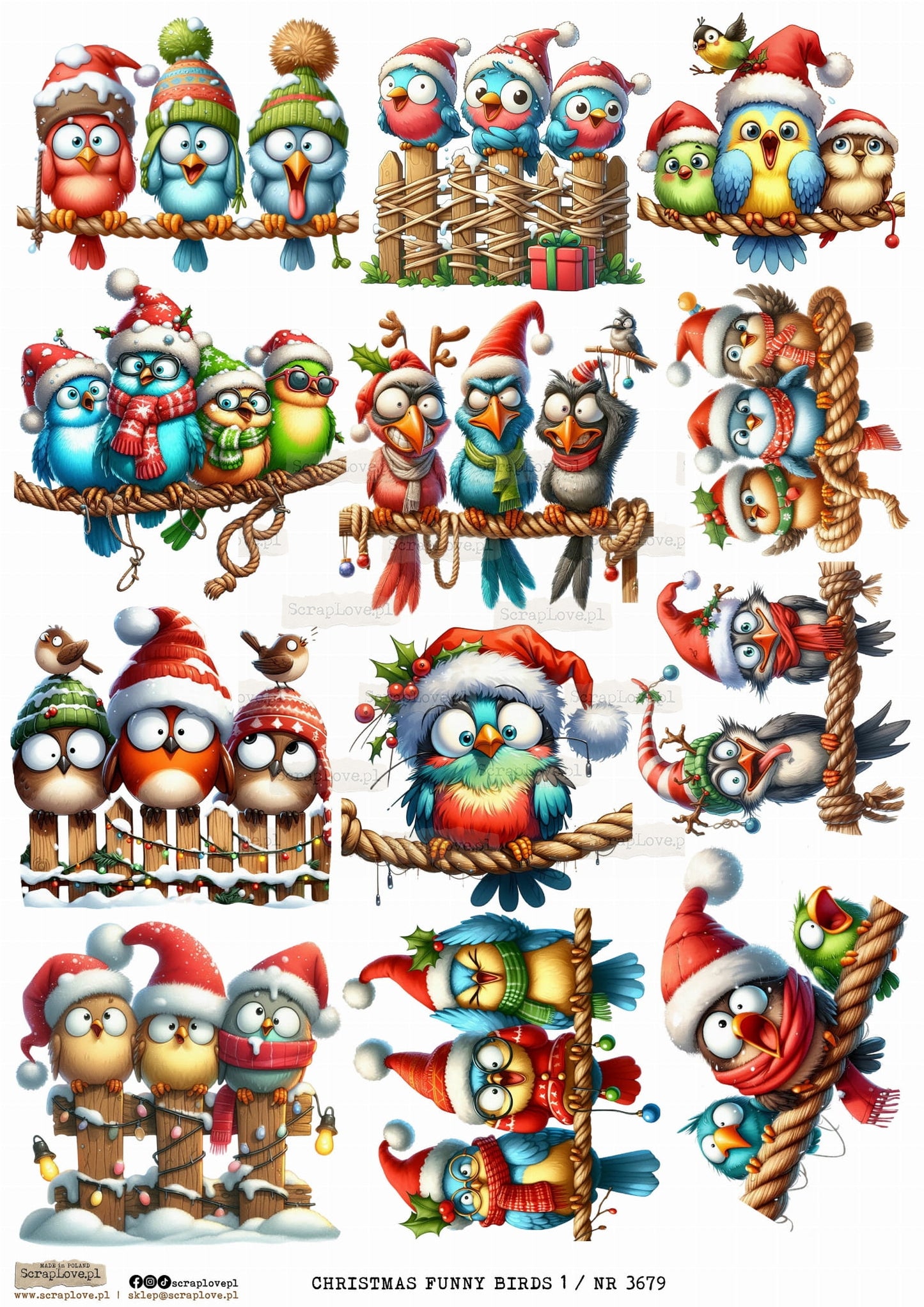 Utklippsark A4 - Christmas Funny birds 1