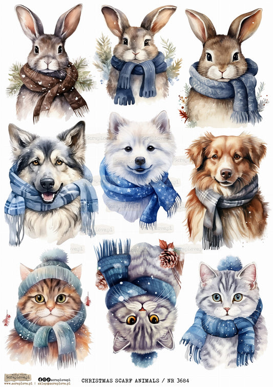 Utklippsark A4 -  Christmas Scarf Animals