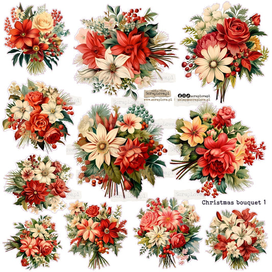 Scraplove - Christmas bouquet 1   - klistermerker