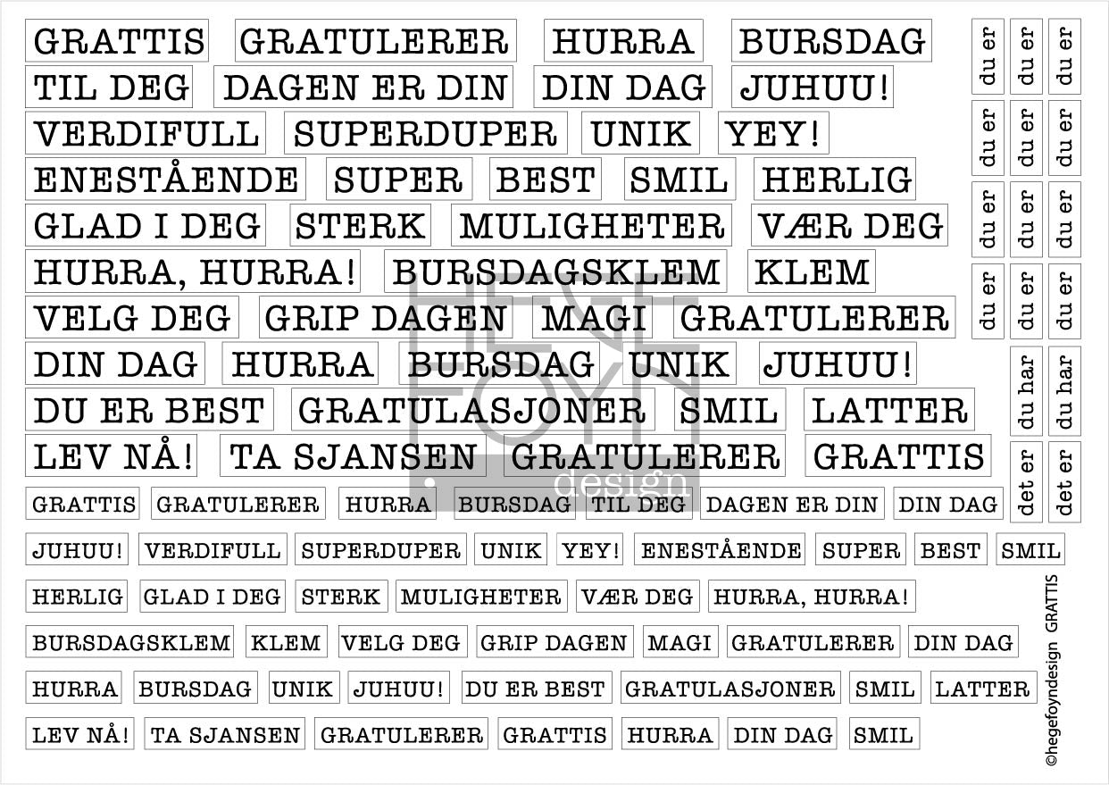 Hege Foyn  - Grattis - klistermerke hvitt