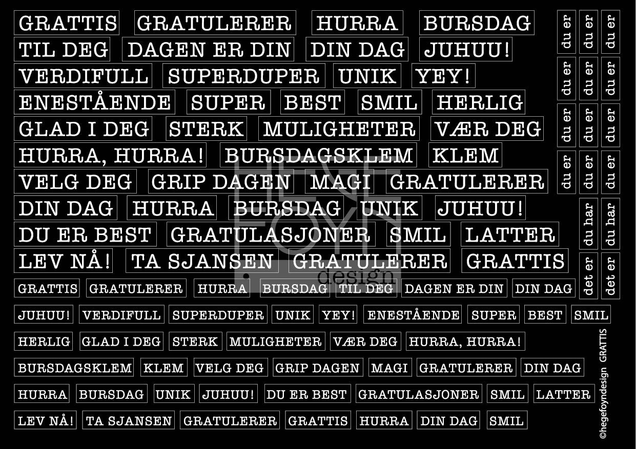Hege Foyn  - Grattis - klistermerke svart