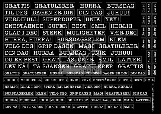 Hege Foyn  - Grattis - klistermerke svart