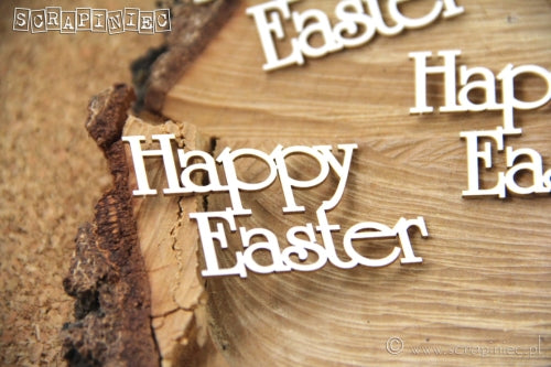 Chipboard -  Innskripsjon - Happy Easter - 8stk