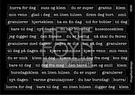 Hege Foyn  - Venn- klistermerke svart A6
