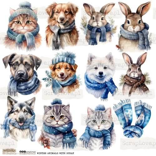 Scraplove - Winter Animals with scarf - klistermerker
