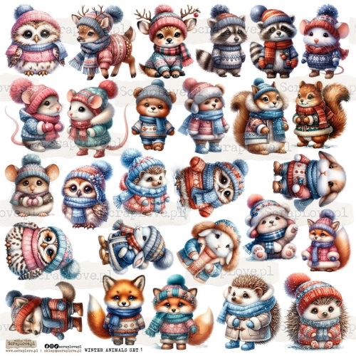 Scraplove - Winter Animals Set 1 - klistermerker