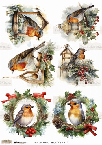 Utklippsark A4 - Winter Robin Bird 1