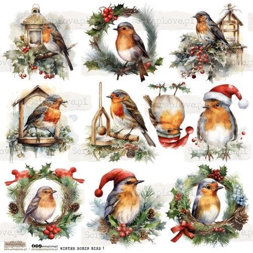 Scraplove - Winter Robin Bird 1- klistermerker