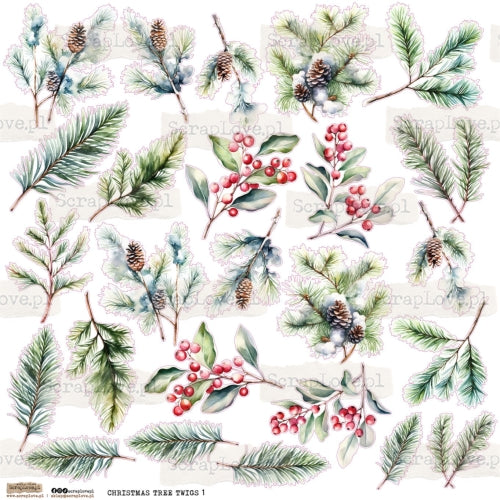 Scraplove - Christmas Tree Twigs 1  - klistermerker