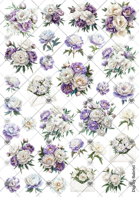 Utklipsark A4 - Blomster - lilla