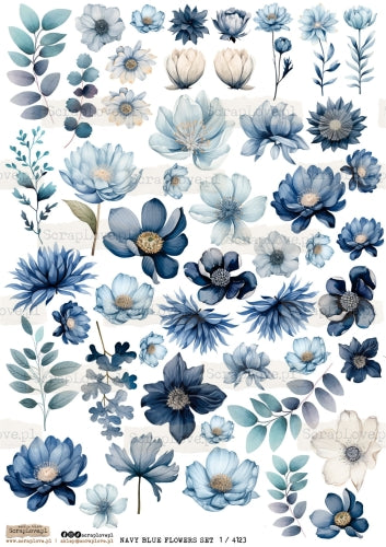 Utklippsark A4 -Navy Blue Flowers 1