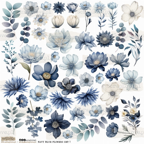 Scraplove - Navy Blue flowers - klistermerker