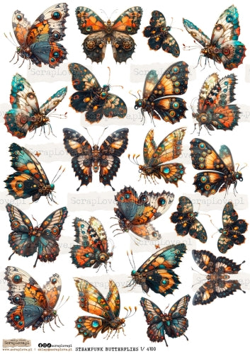 Utklippsark A4 - Steampunk Butterflies 1