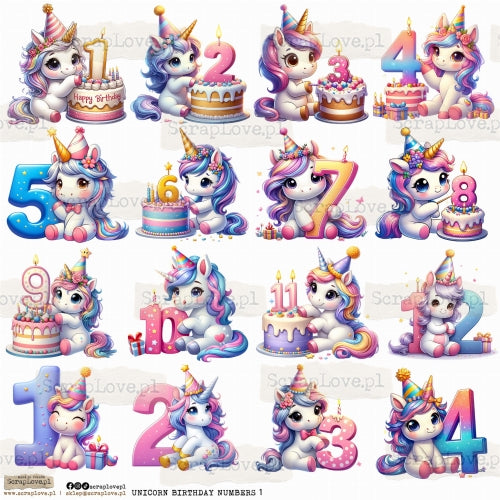 Scraplove - Unicorn Birthday numbers 01 - klistermerker