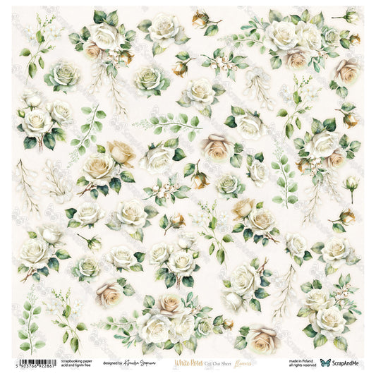 Scrapandme - White roses 12x12" - blomster