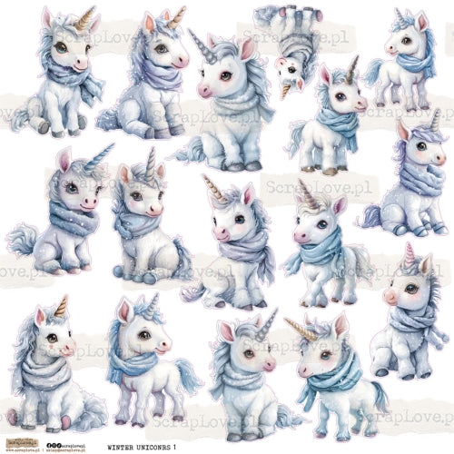 Scraplove - Winter Unicorns 1 - klistermerker